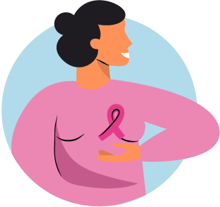 Mujer paplpandose una mama, campaña mamografía.